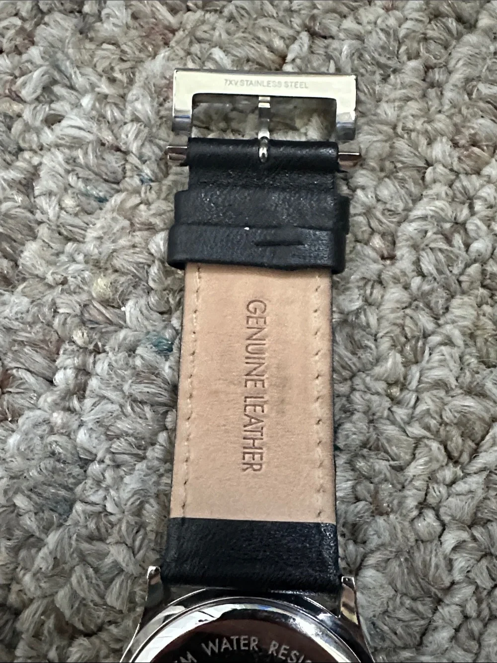 D&G Black Leather Strap Watch with Brushed Steel Back